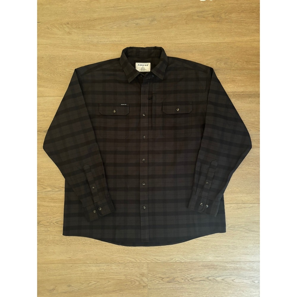 Poncho The Black Canyon Original Flannel Shirt Black and Grey Plaid Men's XL